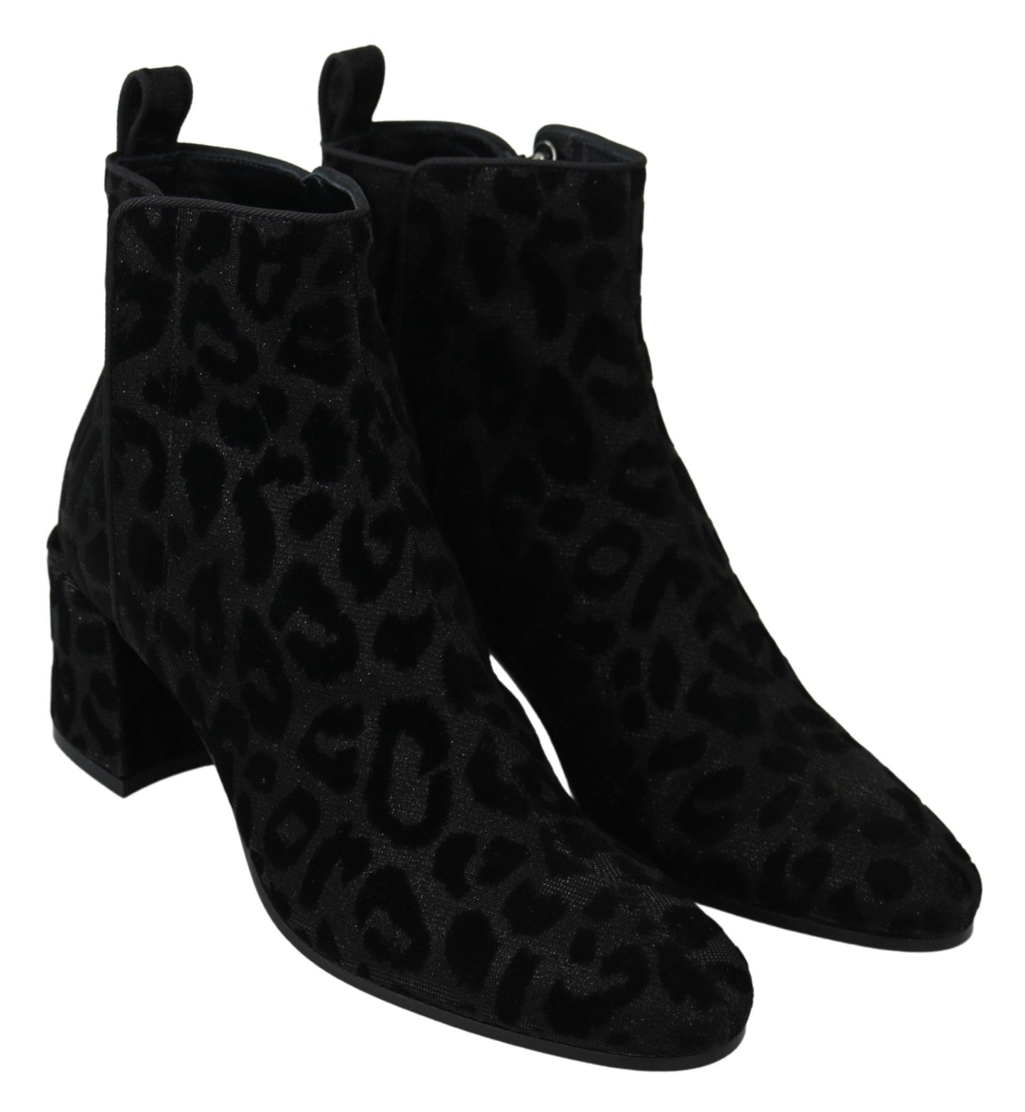 Dolce & Gabbana Schwarzer Leopard Kurze Stiefel Schuhe mit Reißverschluss