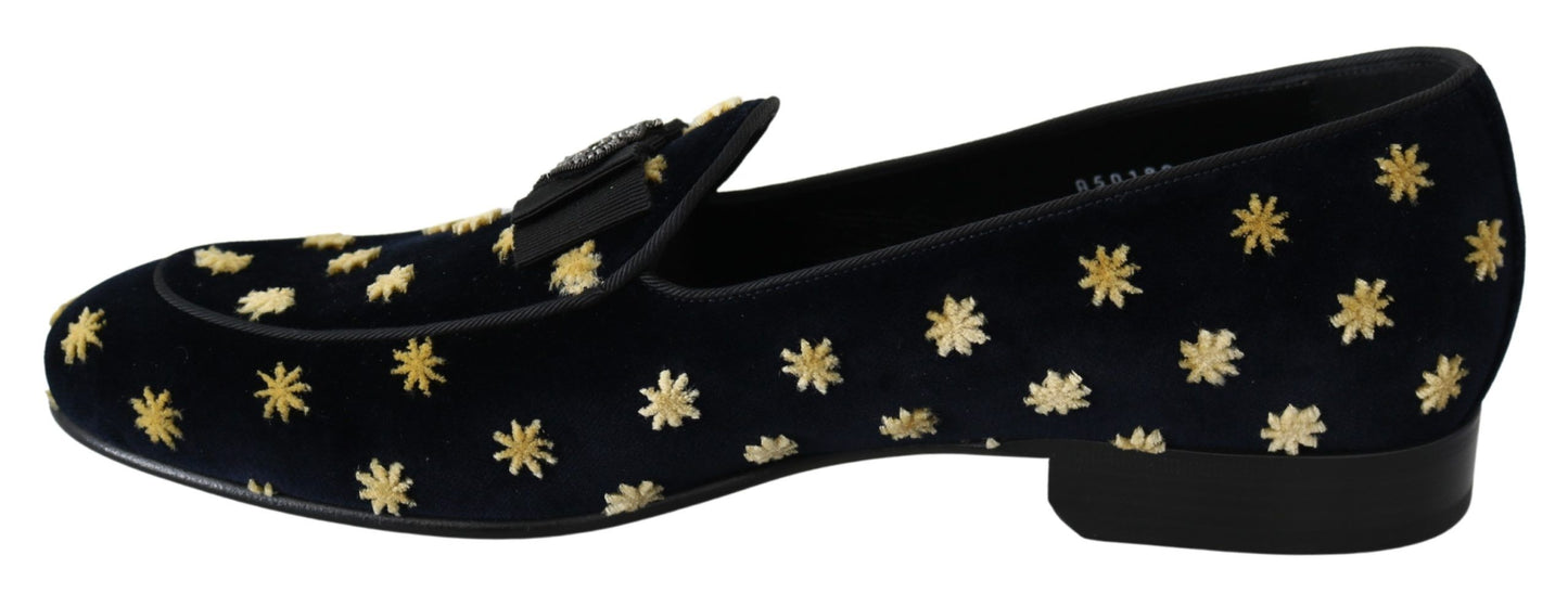 Dolce & Gabbana Blau Samt Krone Hausschuhe Loafers Schuhe