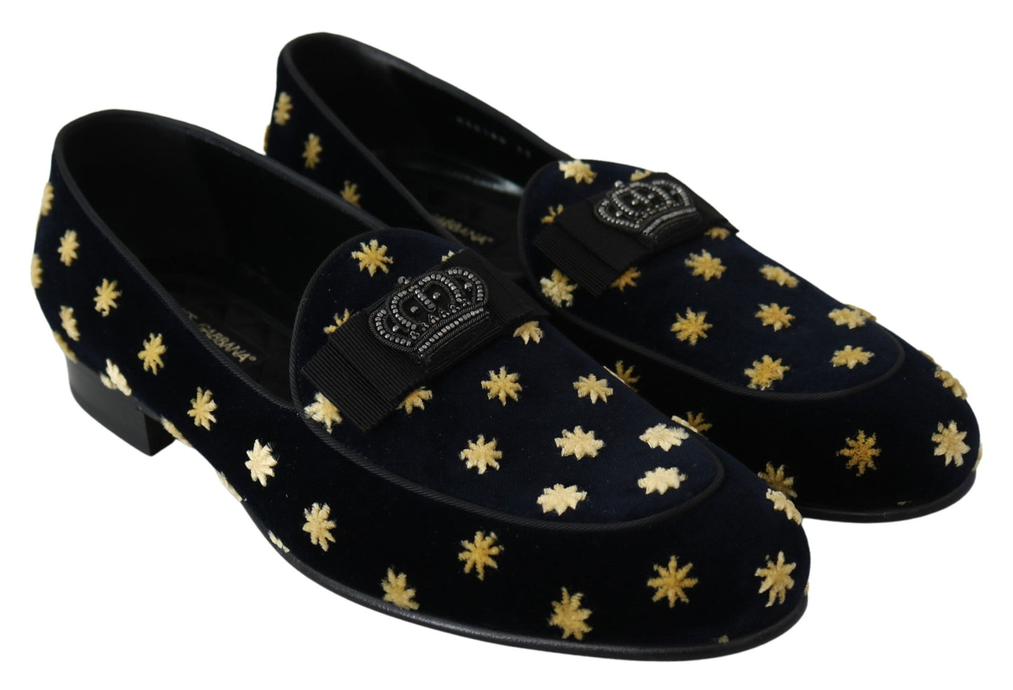 Dolce & Gabbana Blau Samt Krone Hausschuhe Loafers Schuhe
