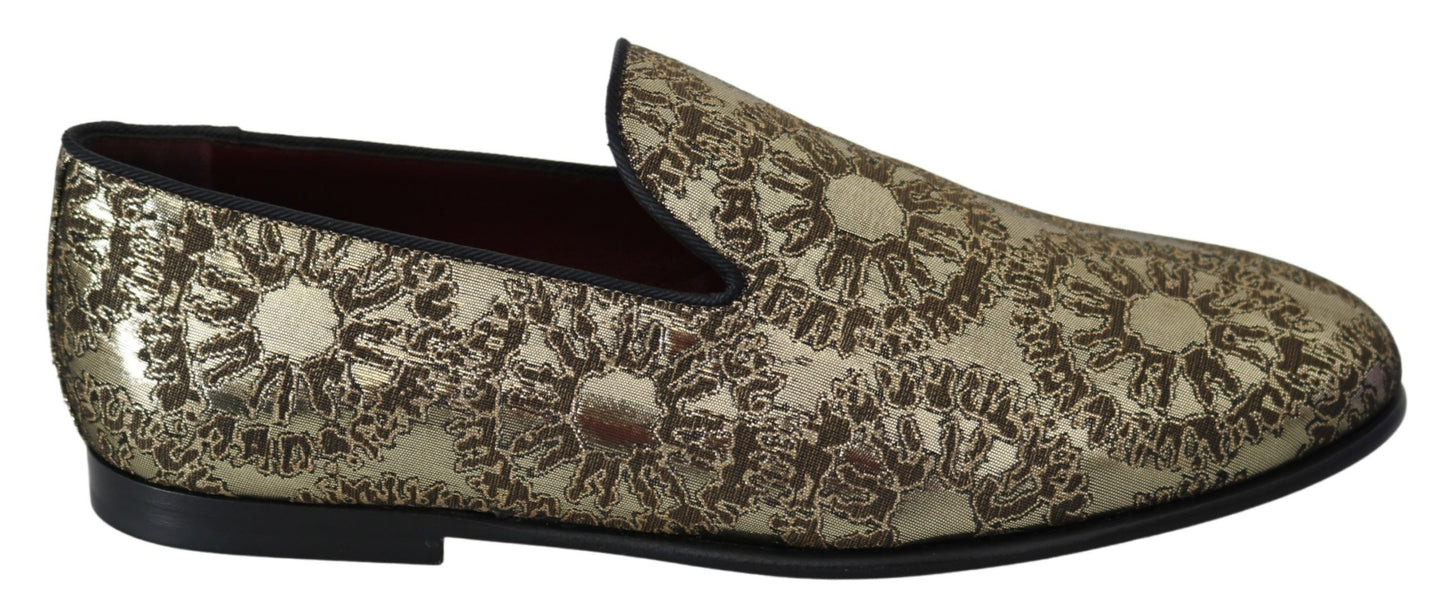 Dolce & Gabbana Gold Jacquard Flats Herren Loafers Schuhe