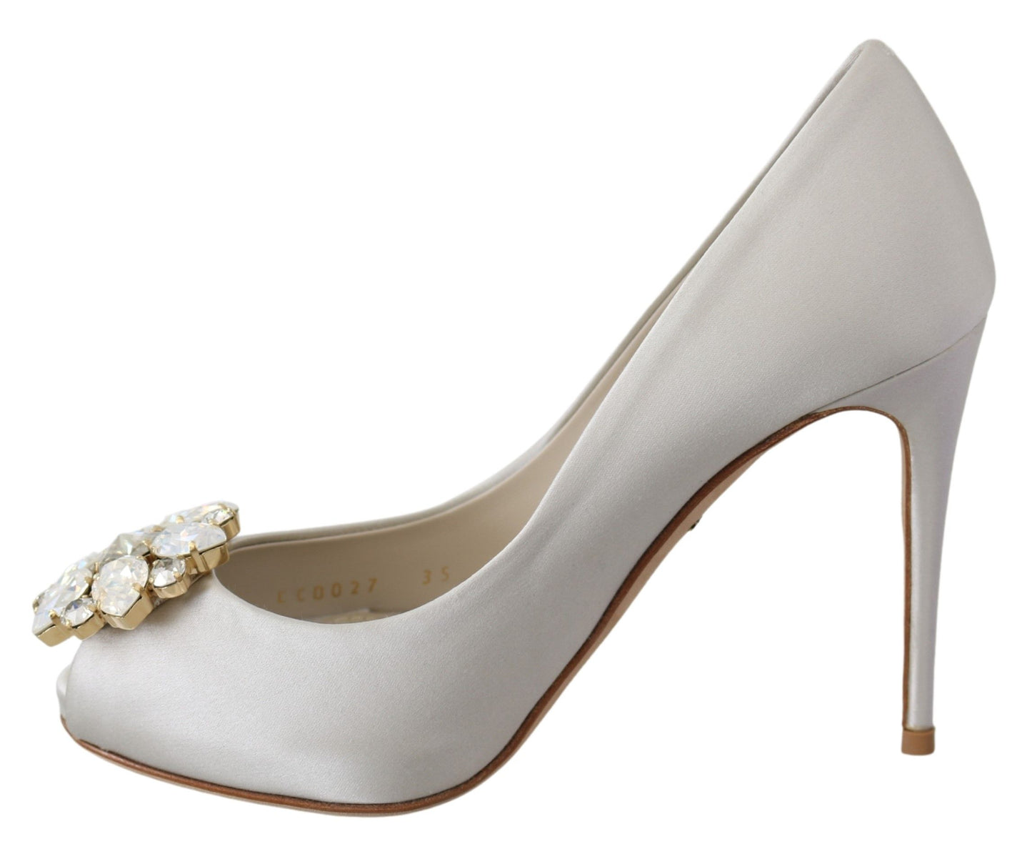 Dolce & Gabbana Weiß Crystals Peep Toe Heels Satin Pumps Schuhe