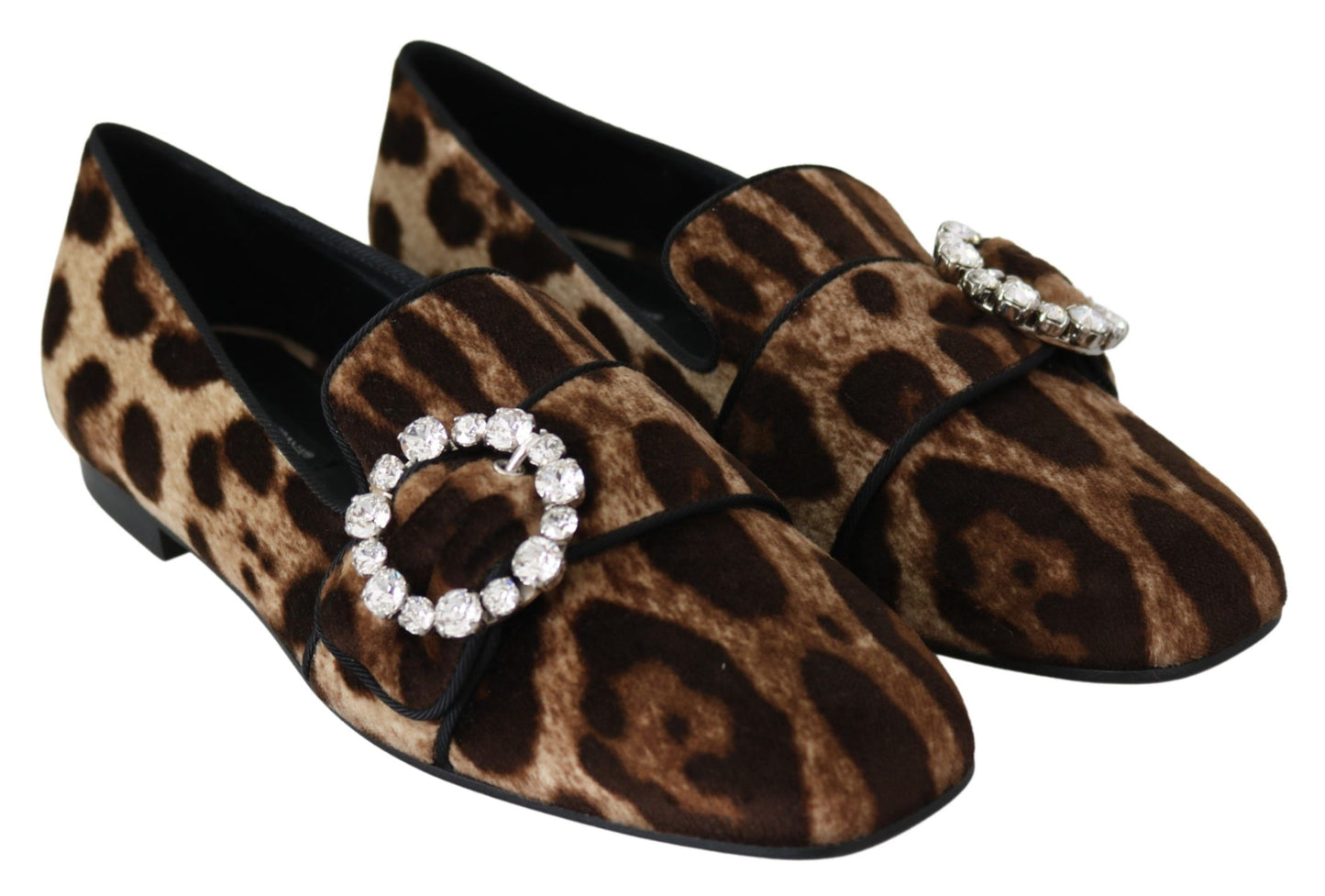 Dolce & Gabbana Braun Leopard Print Kristalle Loafers Flats Schuhe