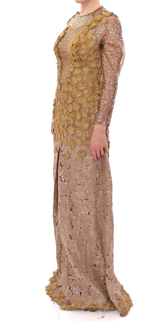 Lanre Da Silva Ajayi GOLD Langes Maxikleid aus Spitze und Kristall