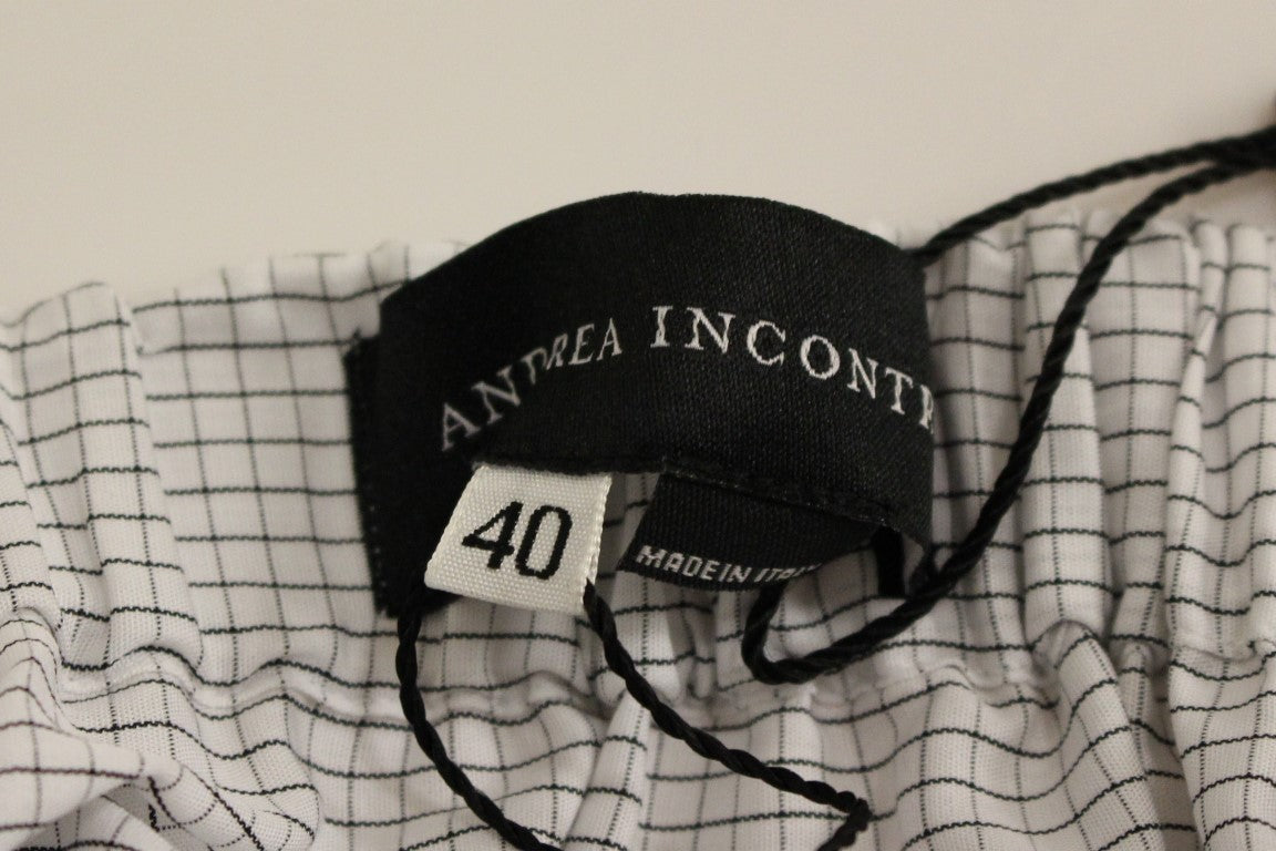 Andrea Incontri Weißer karierter Baumwoll-Stretch-Rock