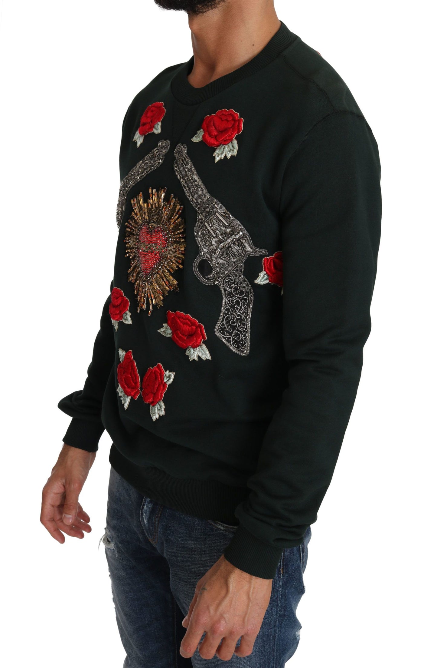 Dolce & Gabbana Grüner Kristall Herz Rosen Gun Pullover