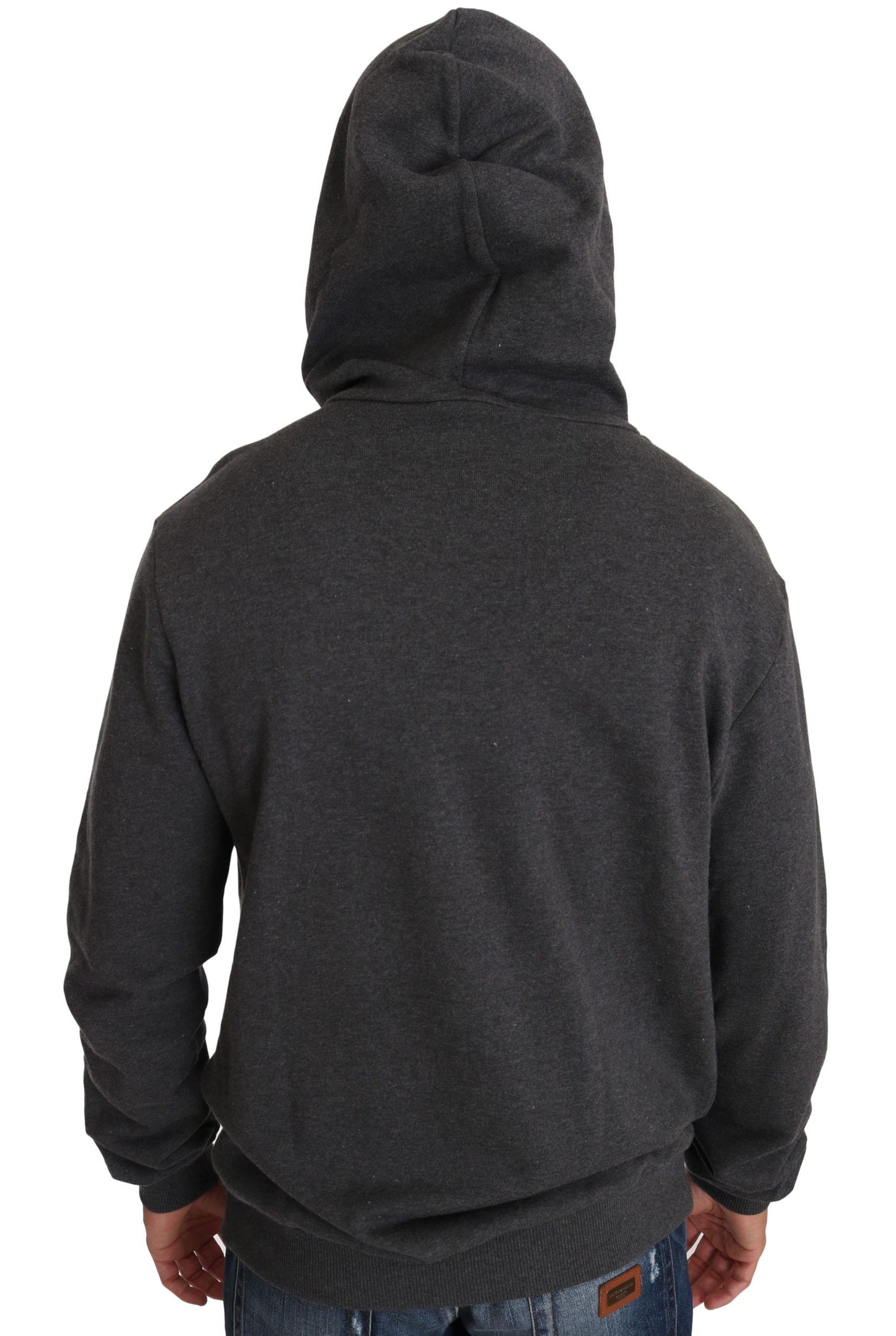 Dolce & Gabbana Grauer Pullover mit Kapuze und rotem Kristallherz Gun