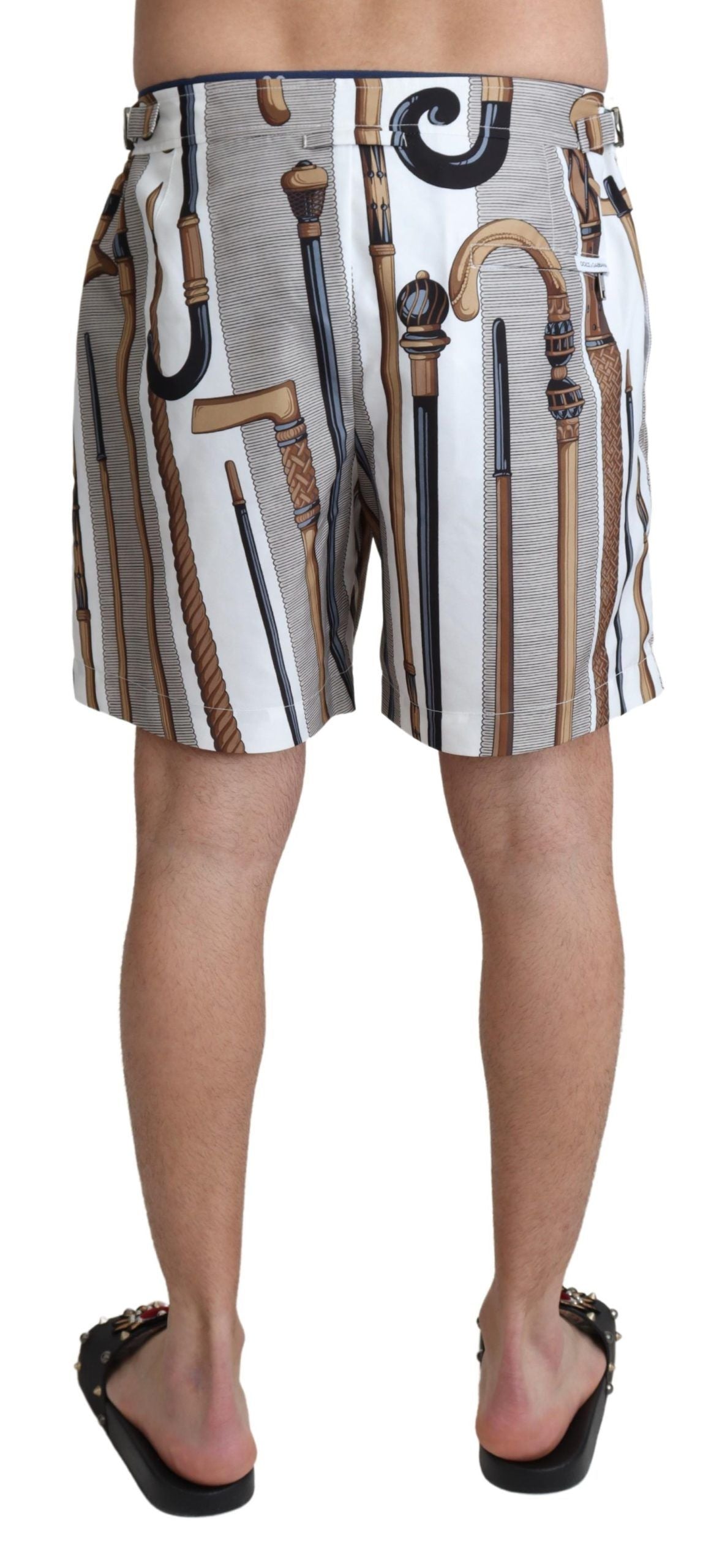 Dolce & Gabbana Weißer Spazierstock Beachwear Shorts Badeshorts