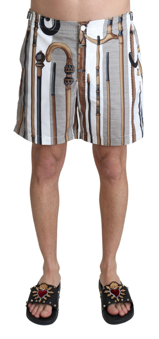 Dolce & Gabbana Weißer Spazierstock Beachwear Shorts Badeshorts