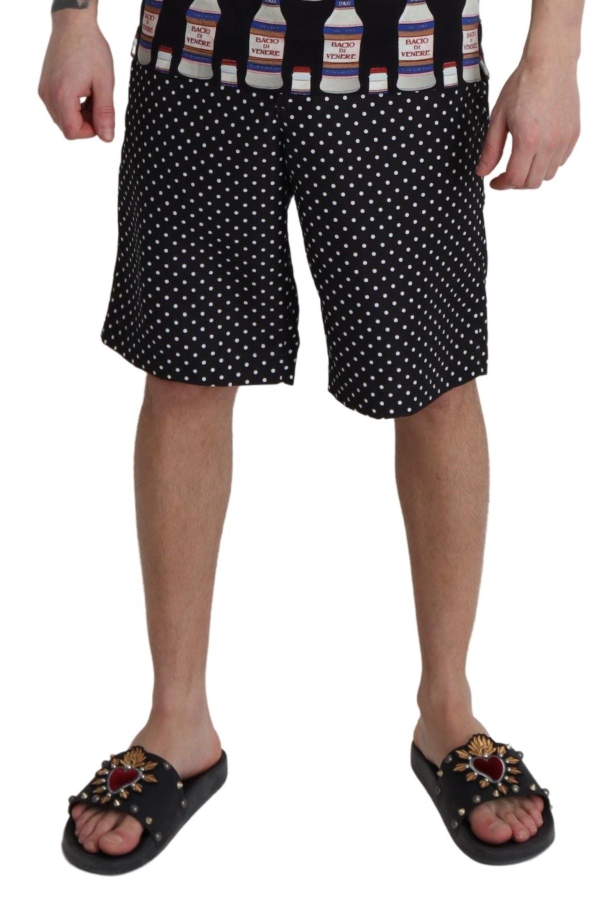 Dolce & Gabbana Schwarz Polka Dots Beachwear Shorts Bademode