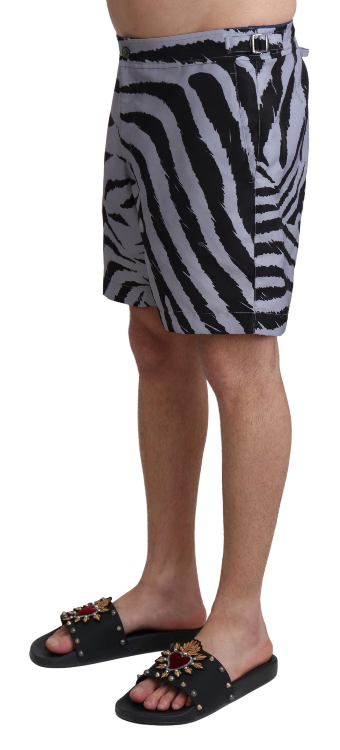 Dolce & Gabbana Graue Beachwear-Shorts mit Zebradruck