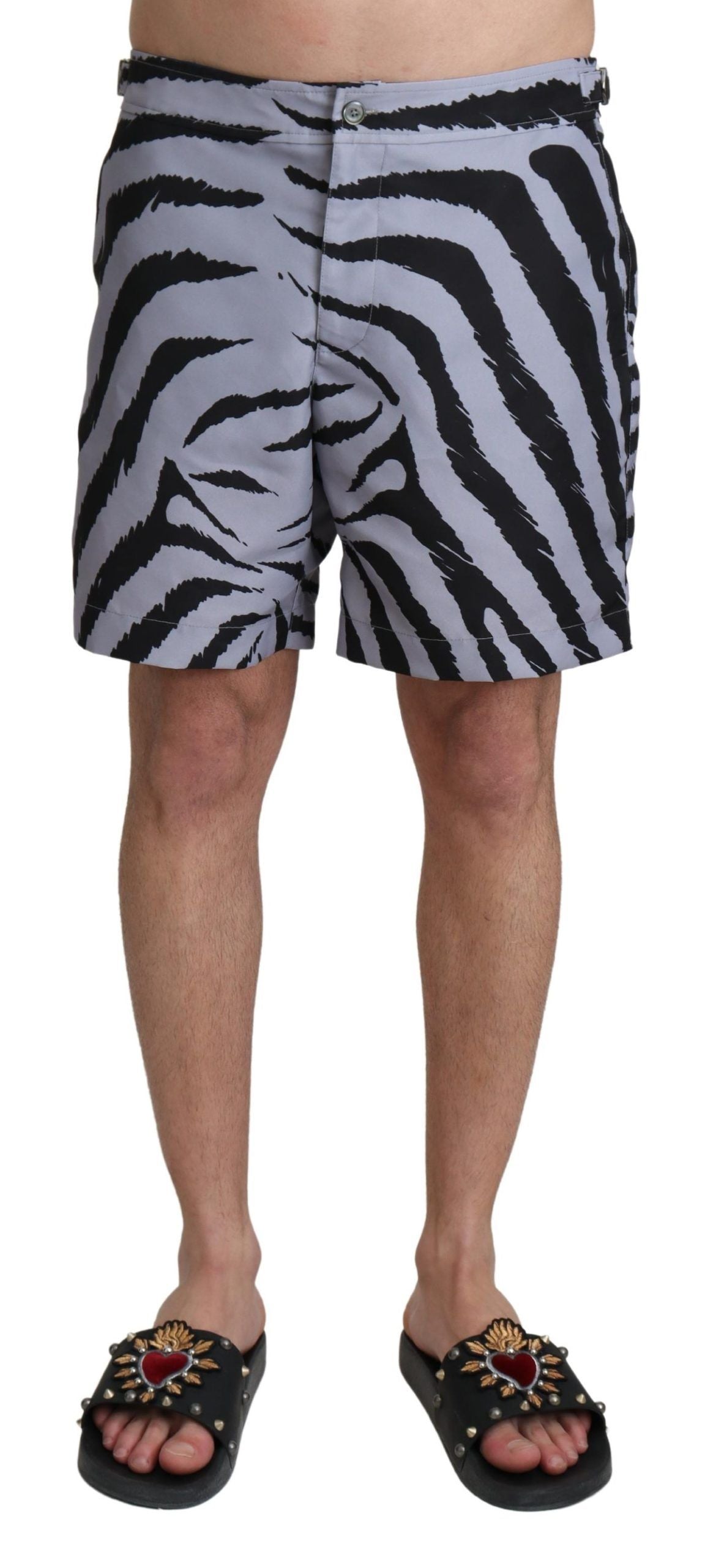 Dolce & Gabbana Graue Beachwear-Shorts mit Zebradruck