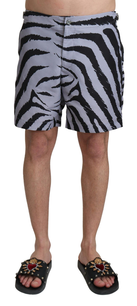 Dolce & Gabbana Graue Beachwear-Shorts mit Zebradruck