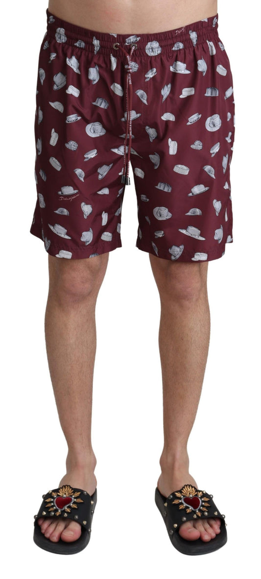 Dolce & Gabbana Maroon Hüte Print Strandbekleidung Shorts Bademode