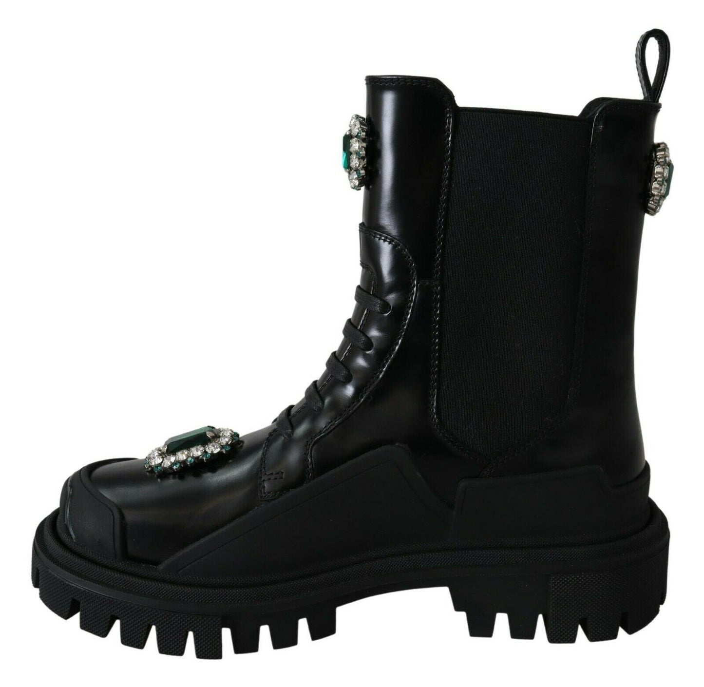 Dolce & Gabbana Schwarze Leder-Kristall-Kampfstiefel