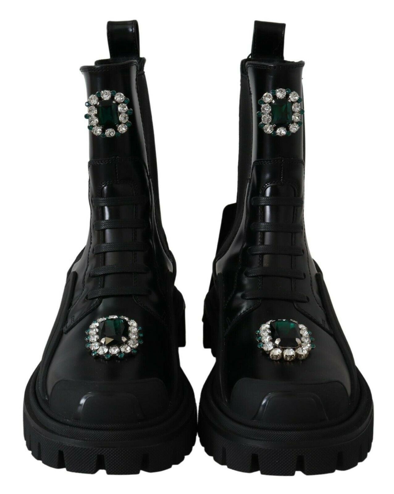 Dolce & Gabbana Schwarze Leder-Kristall-Kampfstiefel