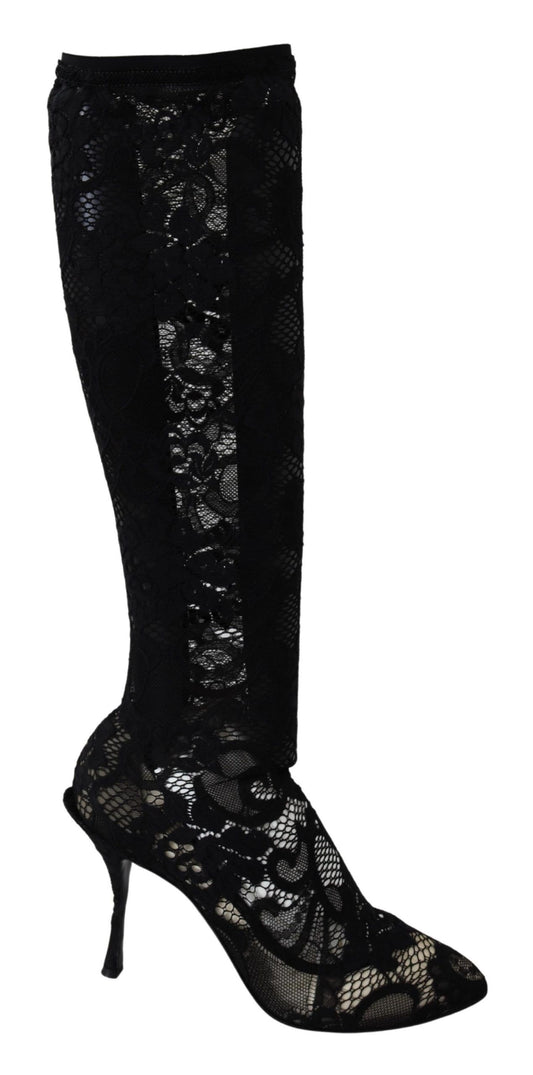 Dolce & Gabbana Schwarz Taormina Spitze Socken Stiefel Schuhe Pumps