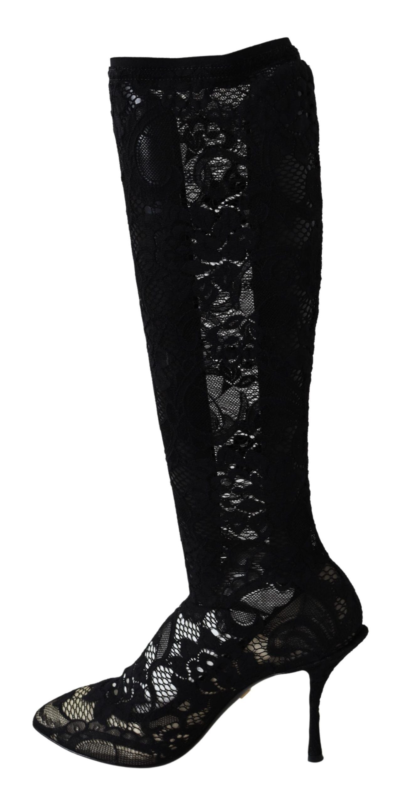 Dolce & Gabbana Schwarz Taormina Spitze Socken Stiefel Schuhe Pumps