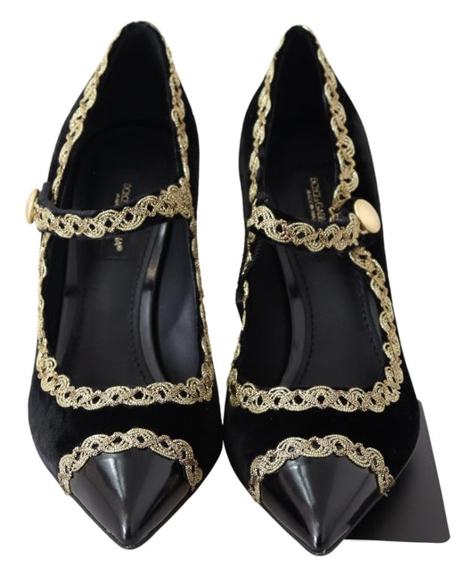 Dolce & Gabbana Schwarzer Samt Gold Mary Janes Pumps
