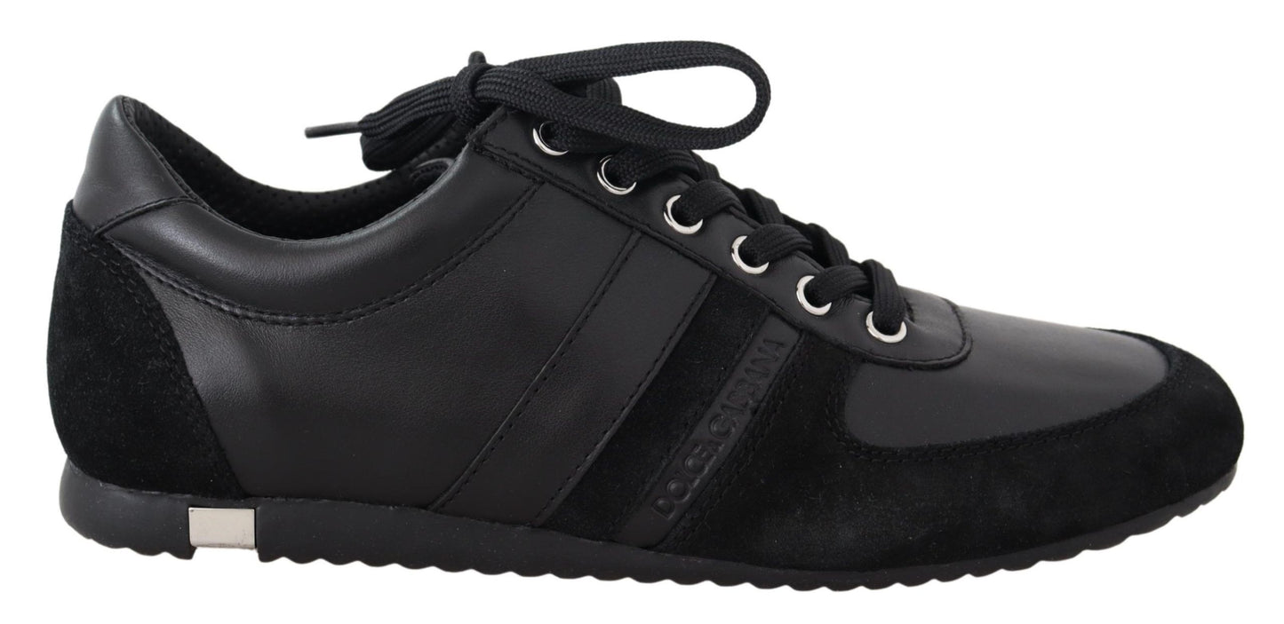 Dolce & Gabbana Schwarz Logo Leder Casual Turnschuhe Schuhe