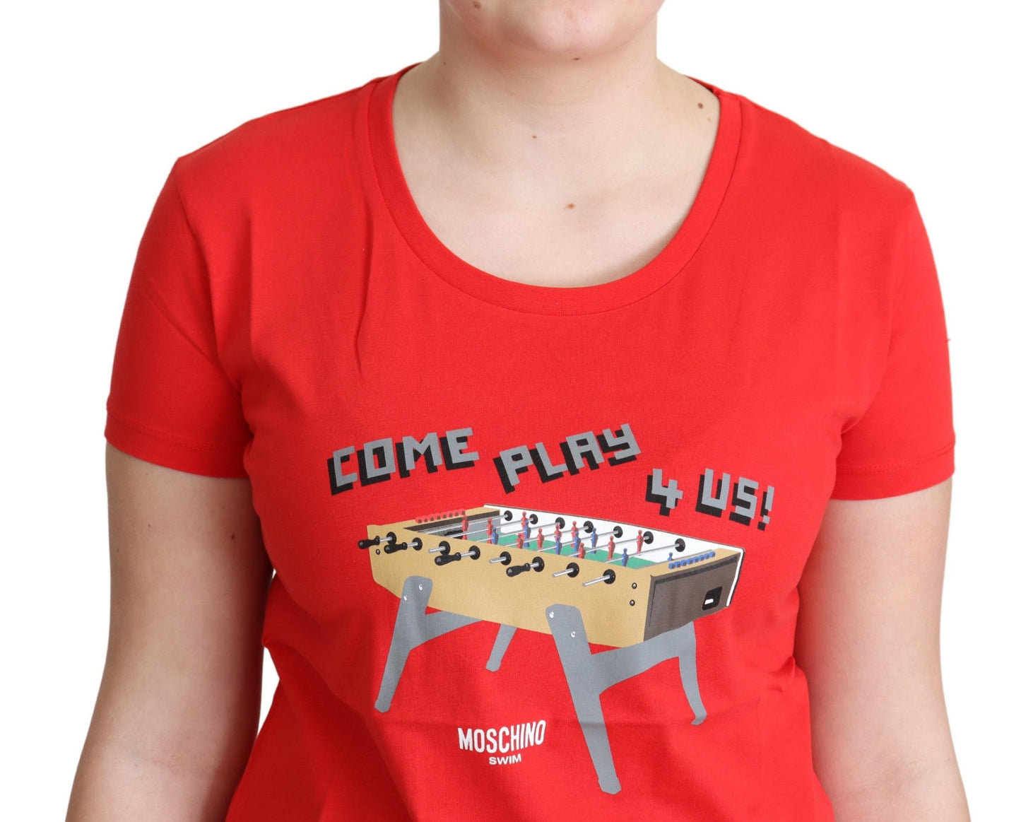 Moschino Rote Baumwolle Come Play 4 Us Print Tops Bluse T-shirt