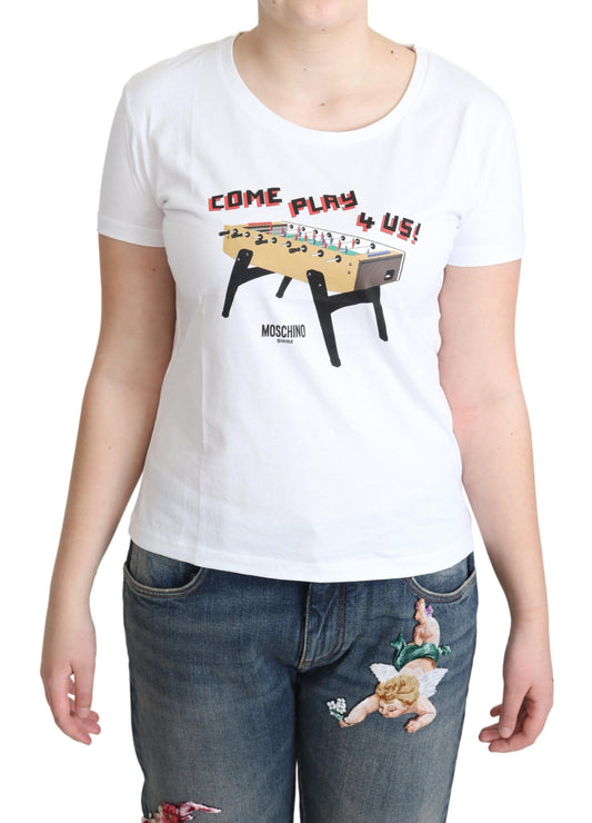 Moschino Weißes Baumwoll-T-Shirt Come Play 4 Us Print Tops