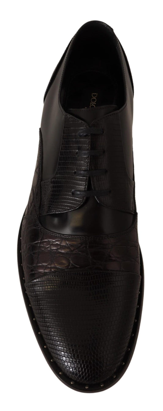 Dolce & Gabbana Schwarzes Leder Exotische Felle Formelle Schuhe
