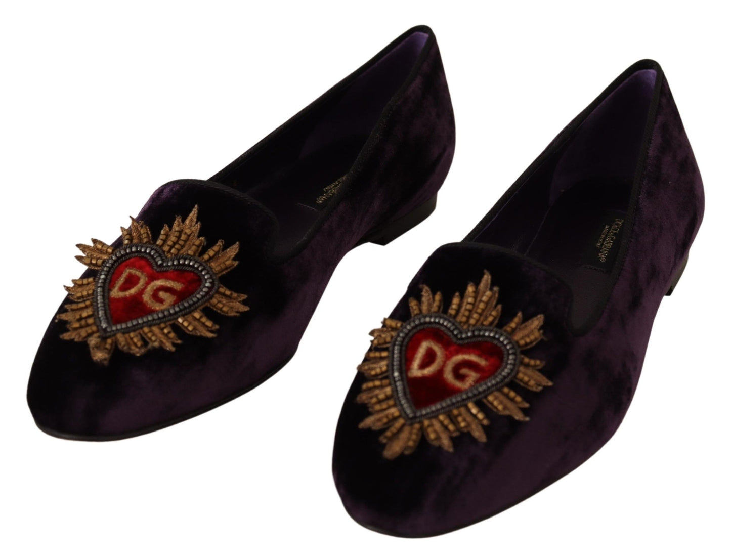 Dolce & Gabbana Lila Samt DG Herz Loafers Flats Schuhe