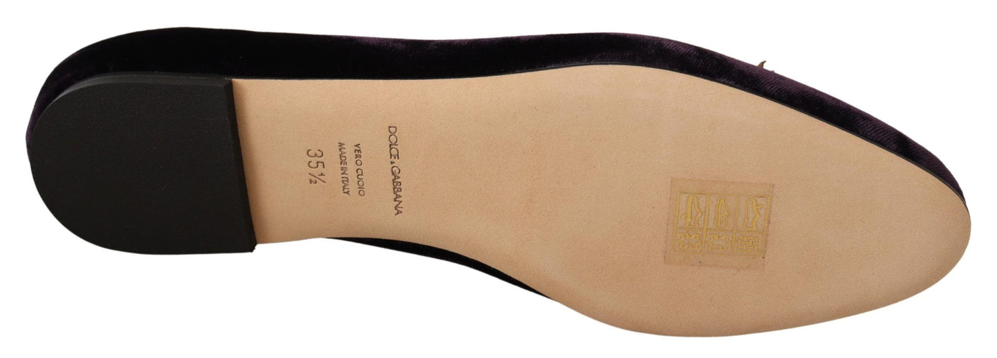 Dolce & Gabbana Lila Samt DG Herz Loafers Flats Schuhe
