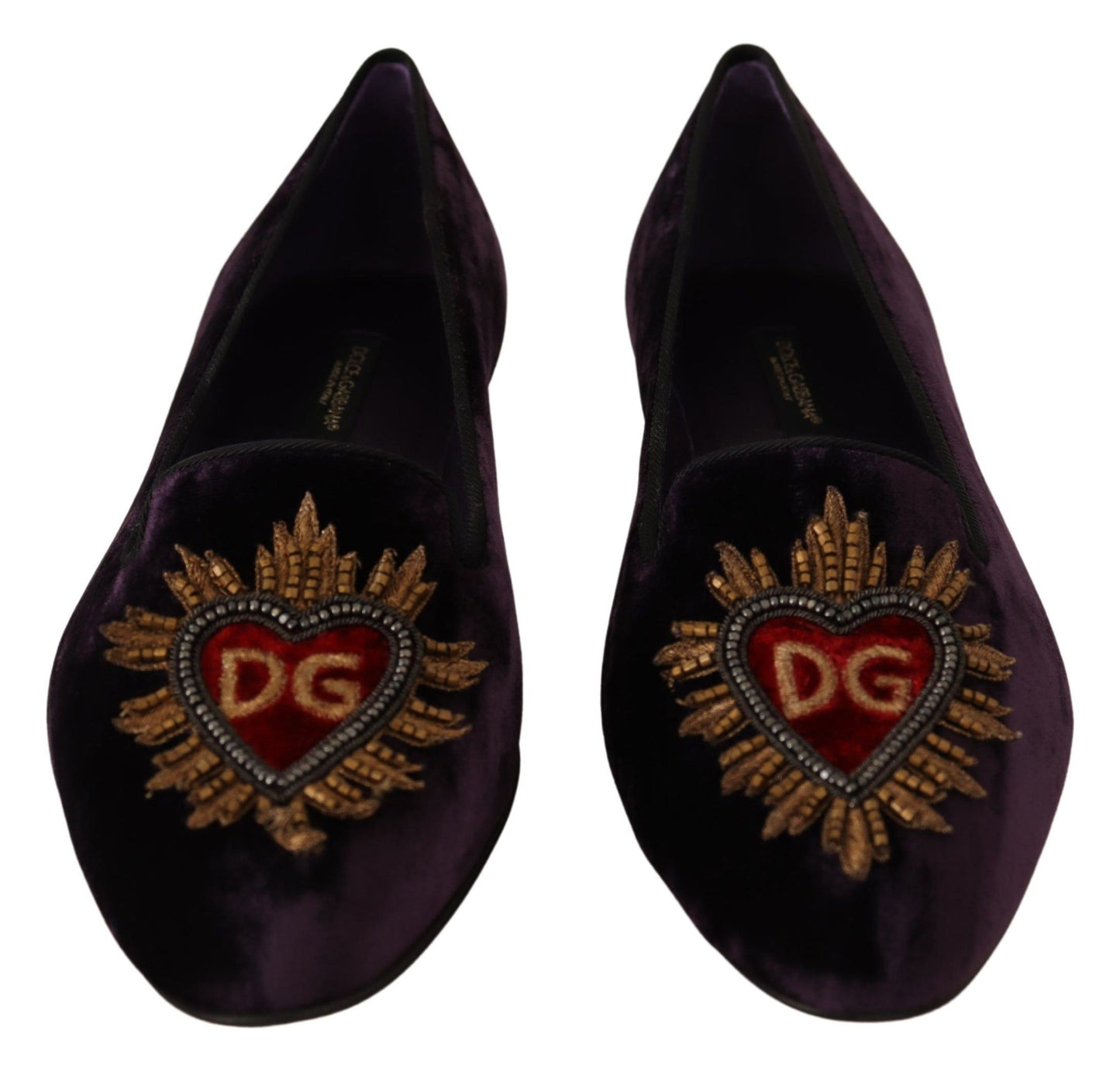 Dolce & Gabbana Lila Samt DG Herz Loafers Flats Schuhe