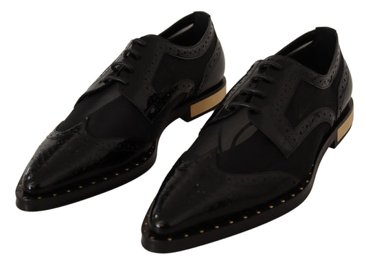 Dolce & Gabbana Schwarze Leder Broques Sheer Wingtip Schuhe