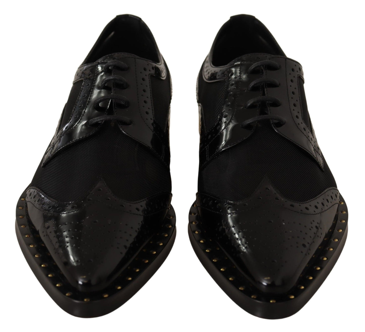 Dolce & Gabbana Schwarze Leder Broques Sheer Wingtip Schuhe