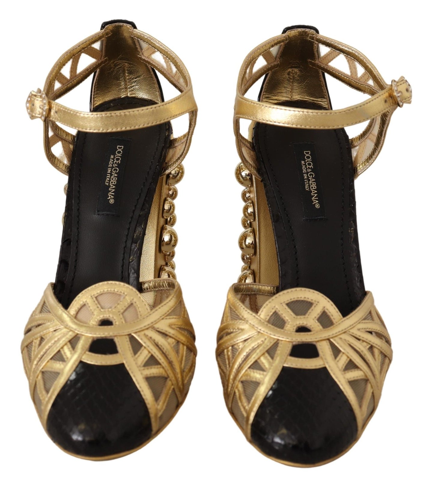 Dolce & Gabbana Schwarz Gold Leder Nieten Riemchen Schuhe