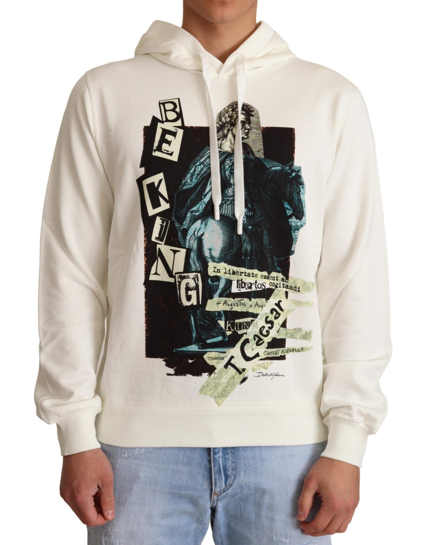 Dolce & Gabbana Weißer King Ceasar Baumwollpullover mit Kapuze