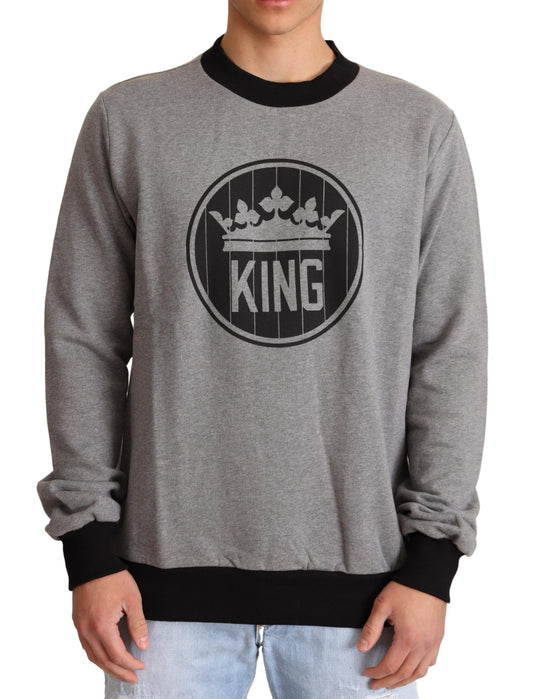 Dolce & Gabbana Grauer Crown King Pullover aus Baumwolle