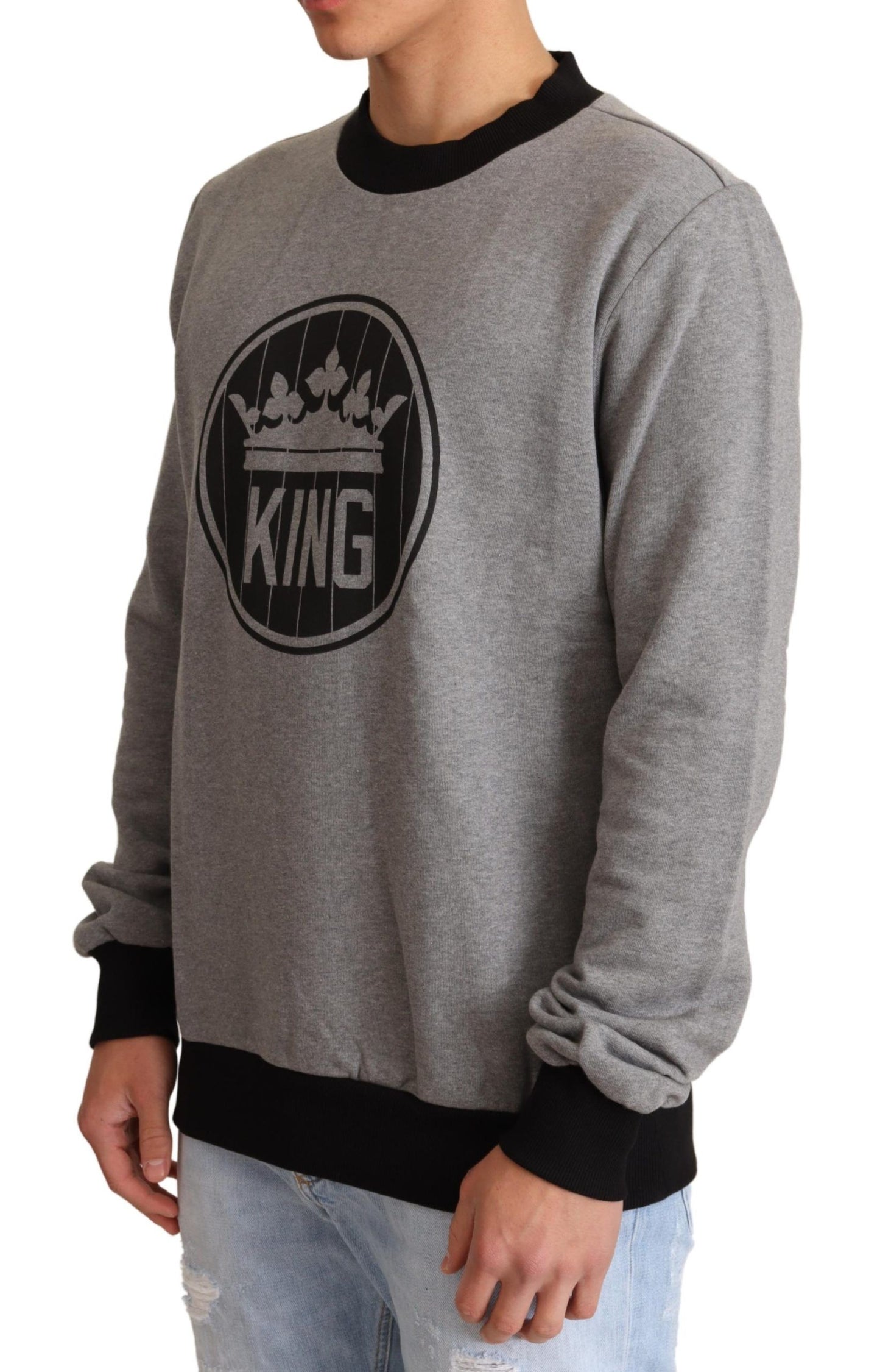 Dolce & Gabbana Grauer Crown King Pullover aus Baumwolle