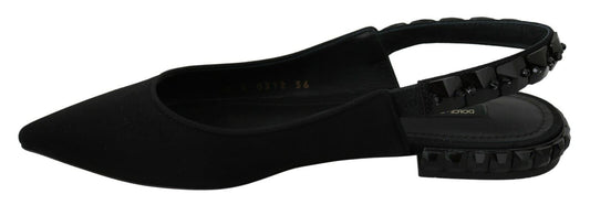 Dolce & Gabbana Schwarze Flats Slingback Charmeuse Schuhe