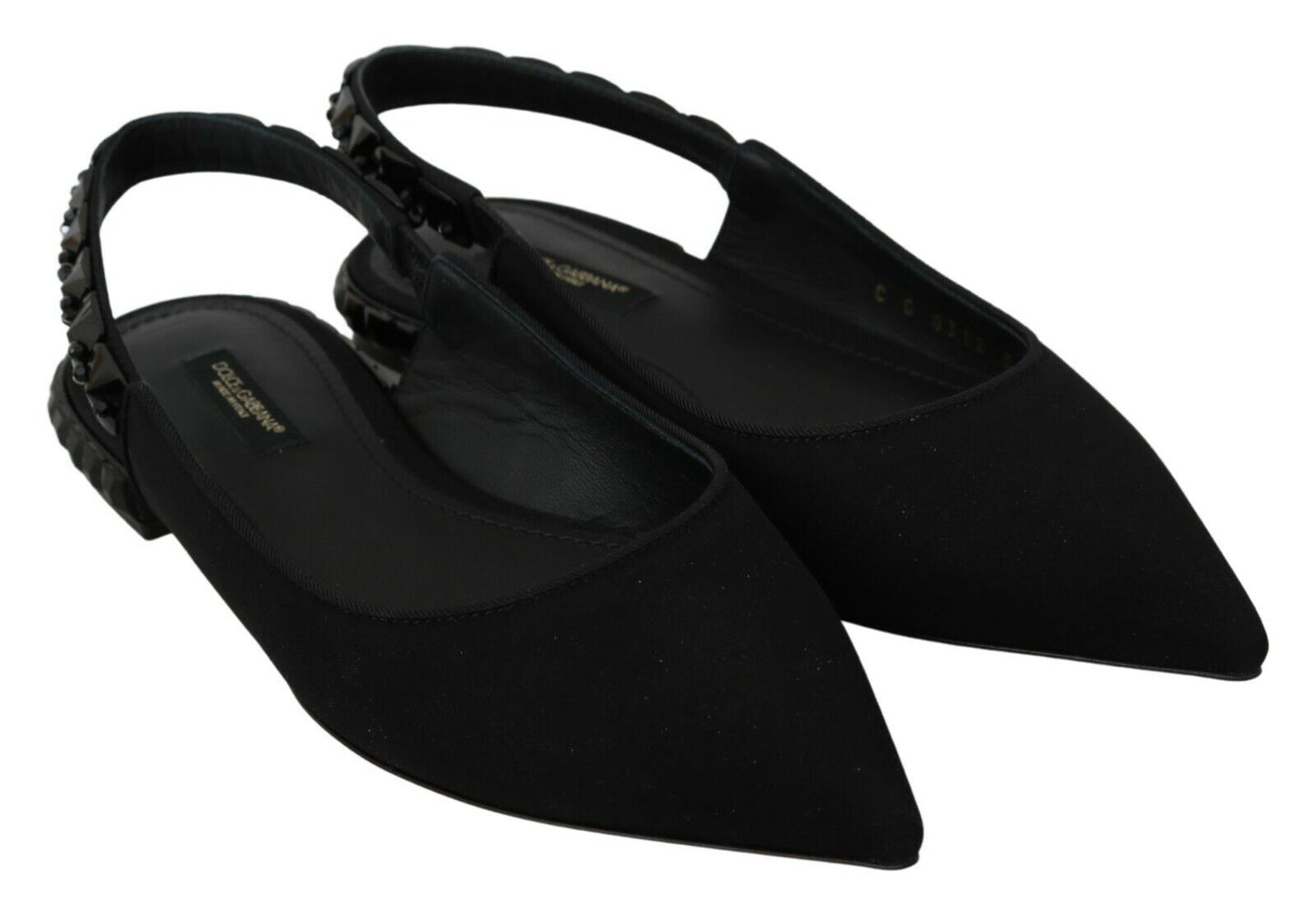 Dolce & Gabbana Schwarze Flats Slingback Charmeuse Schuhe