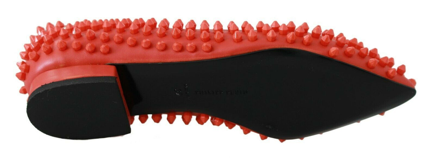 Philipp Plein Orange Leder Ballerina WHAT I DO Flats Schuhe