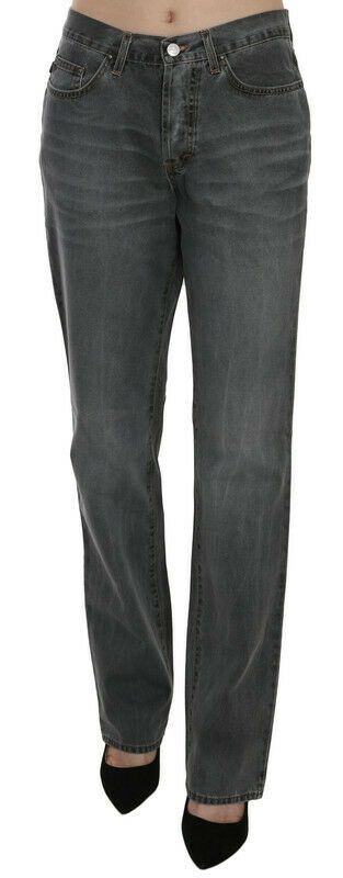 Just Cavalli Graue gewaschene Mid Waist Straight Denim Pants Jeans