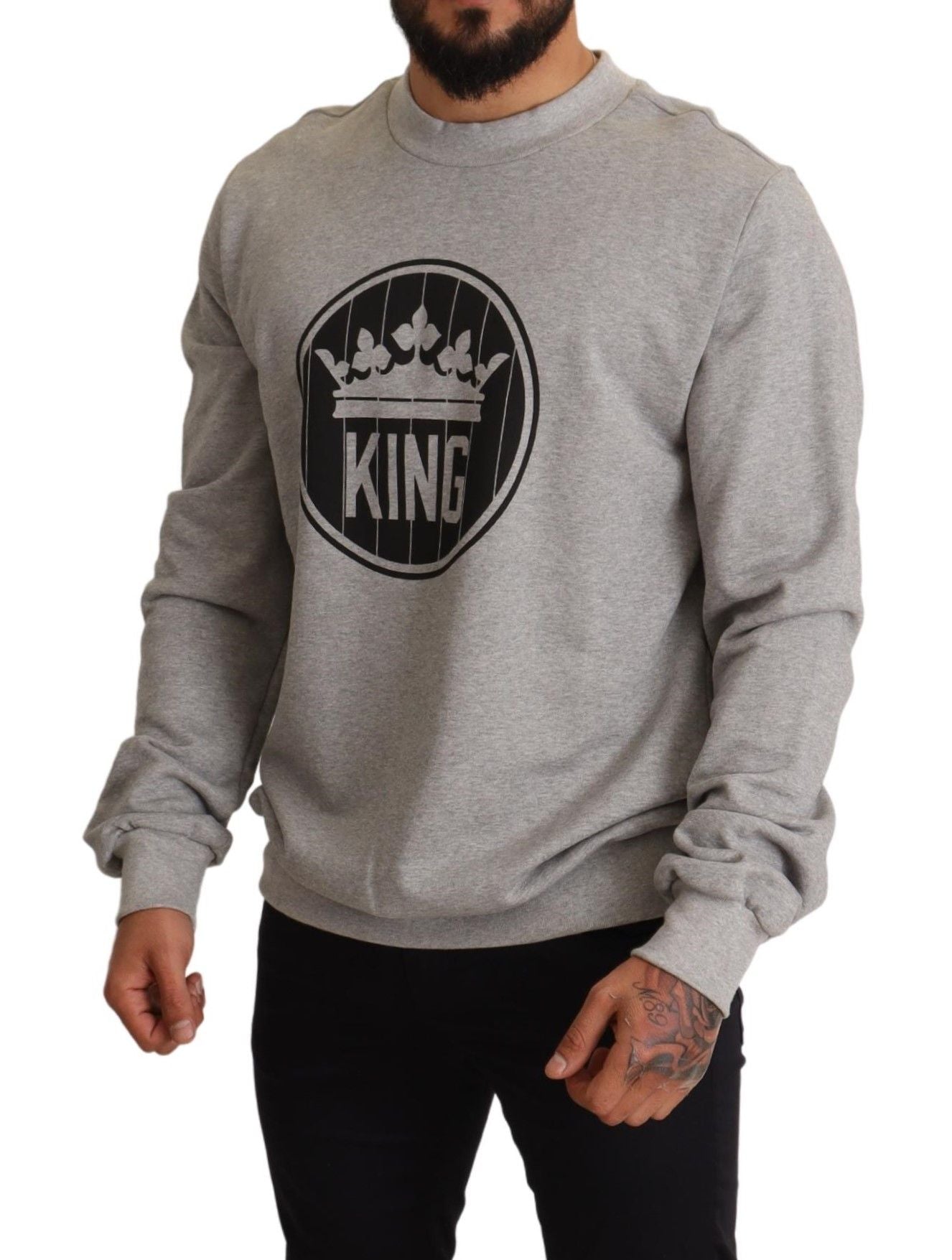 Dolce & Gabbana Grauer Crown King Print Baumwollpullover