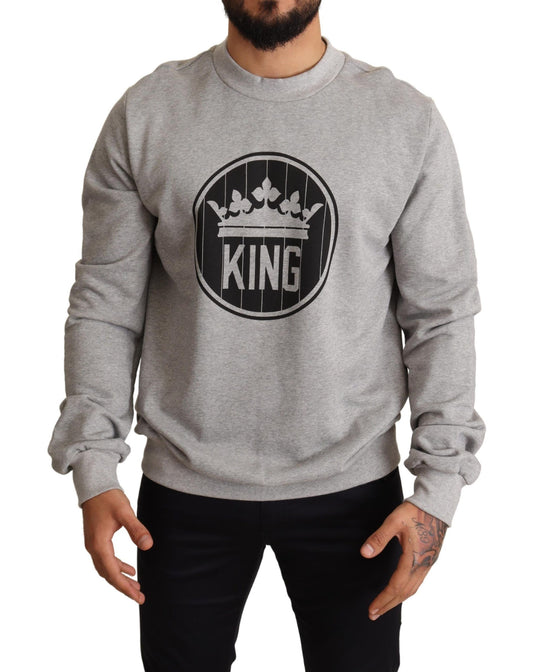 Dolce & Gabbana Grauer Crown King Print Baumwollpullover