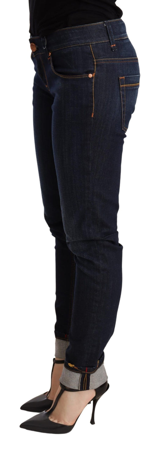 Acht Blau gewaschene Skinny-Denim-Hose mit niedriger Taille