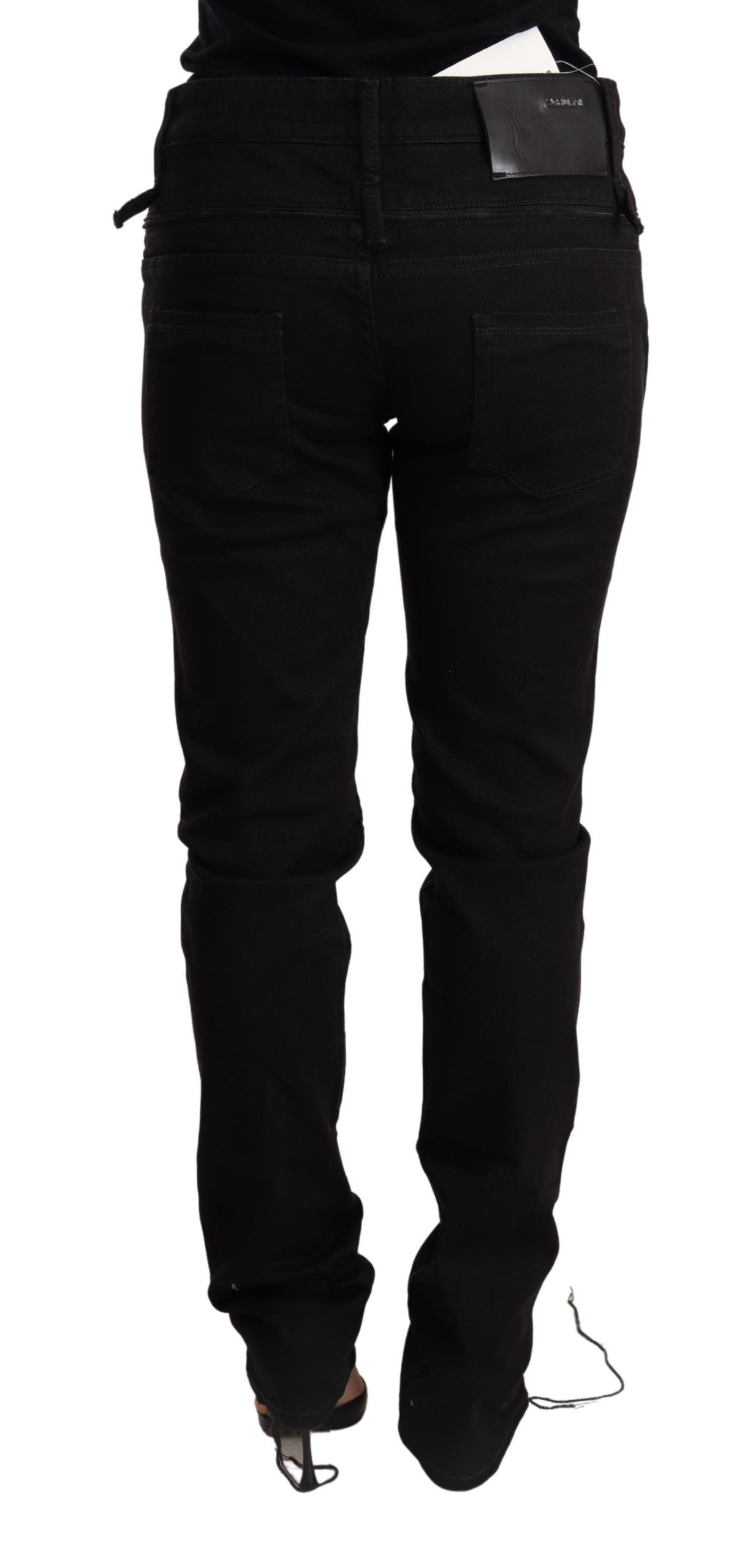 Acht Schwarze Skinny Denim Jeans Hose mit niedriger Taille