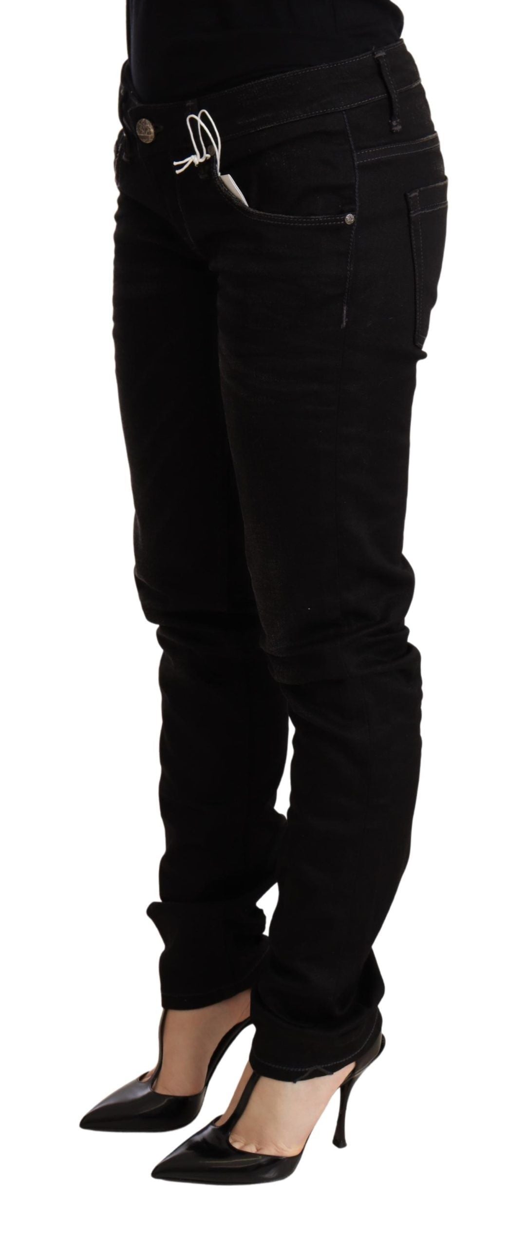 Acht Schwarze Skinny Denim-Hose aus Baumwolle mit niedriger Taille