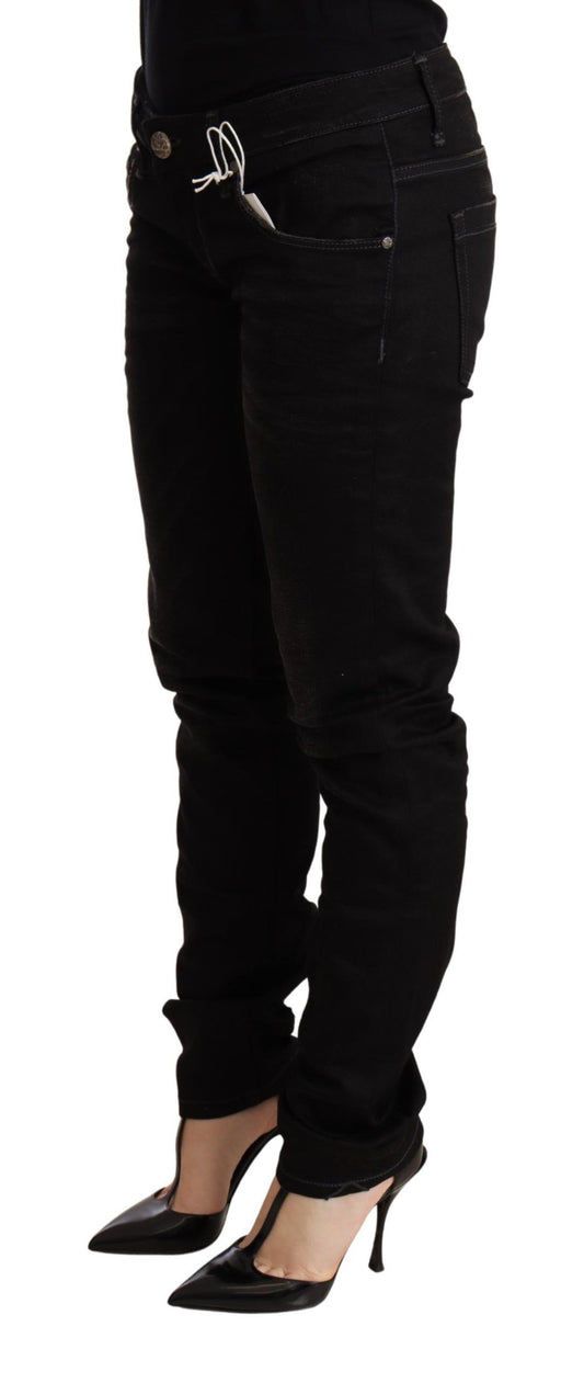 Acht Schwarze Skinny Denim-Hose aus Baumwolle mit niedriger Taille