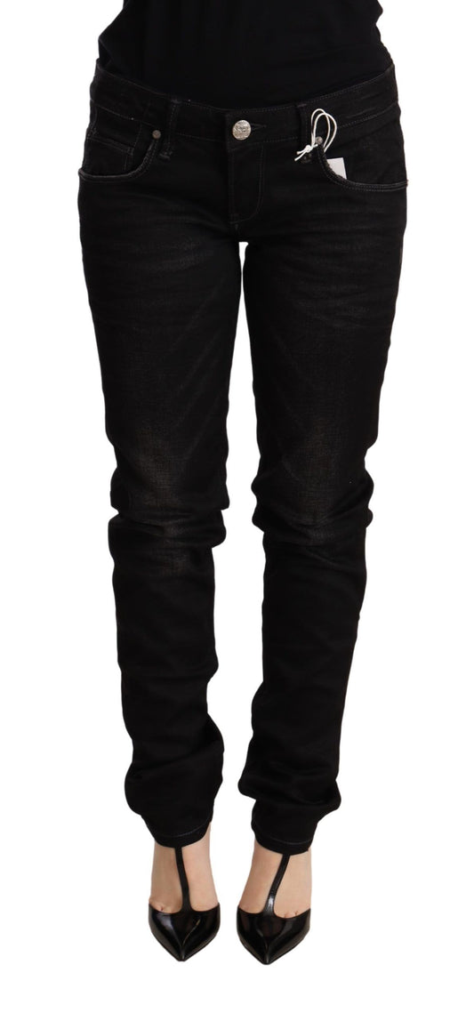 Acht Schwarze Skinny Denim-Hose aus Baumwolle mit niedriger Taille