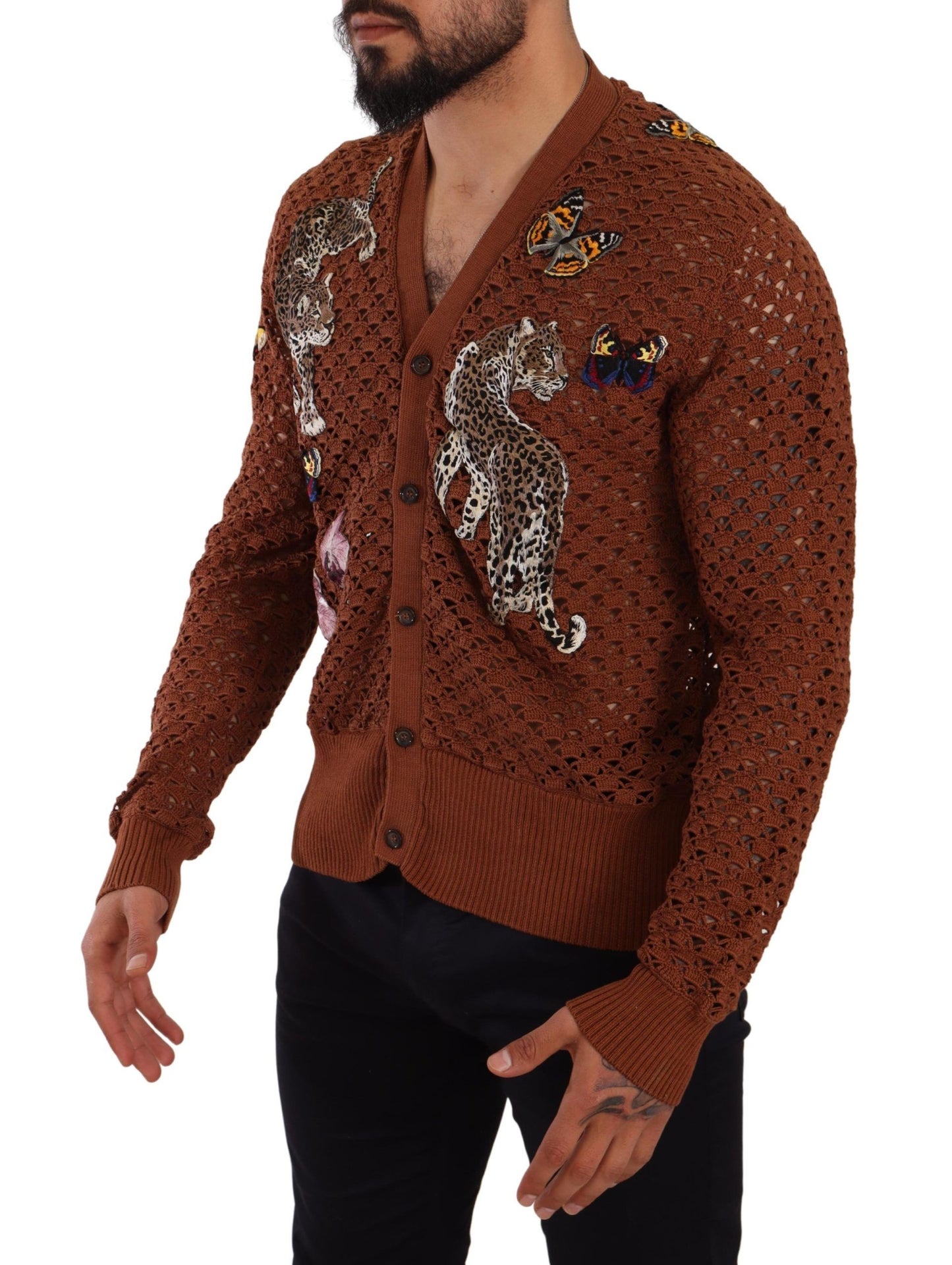 Dolce & Gabbana Brauner Leopard-Schmetterling-Strickpullover