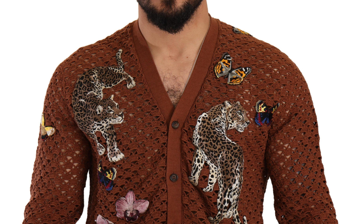Dolce & Gabbana Brauner Leopard-Schmetterling-Strickpullover