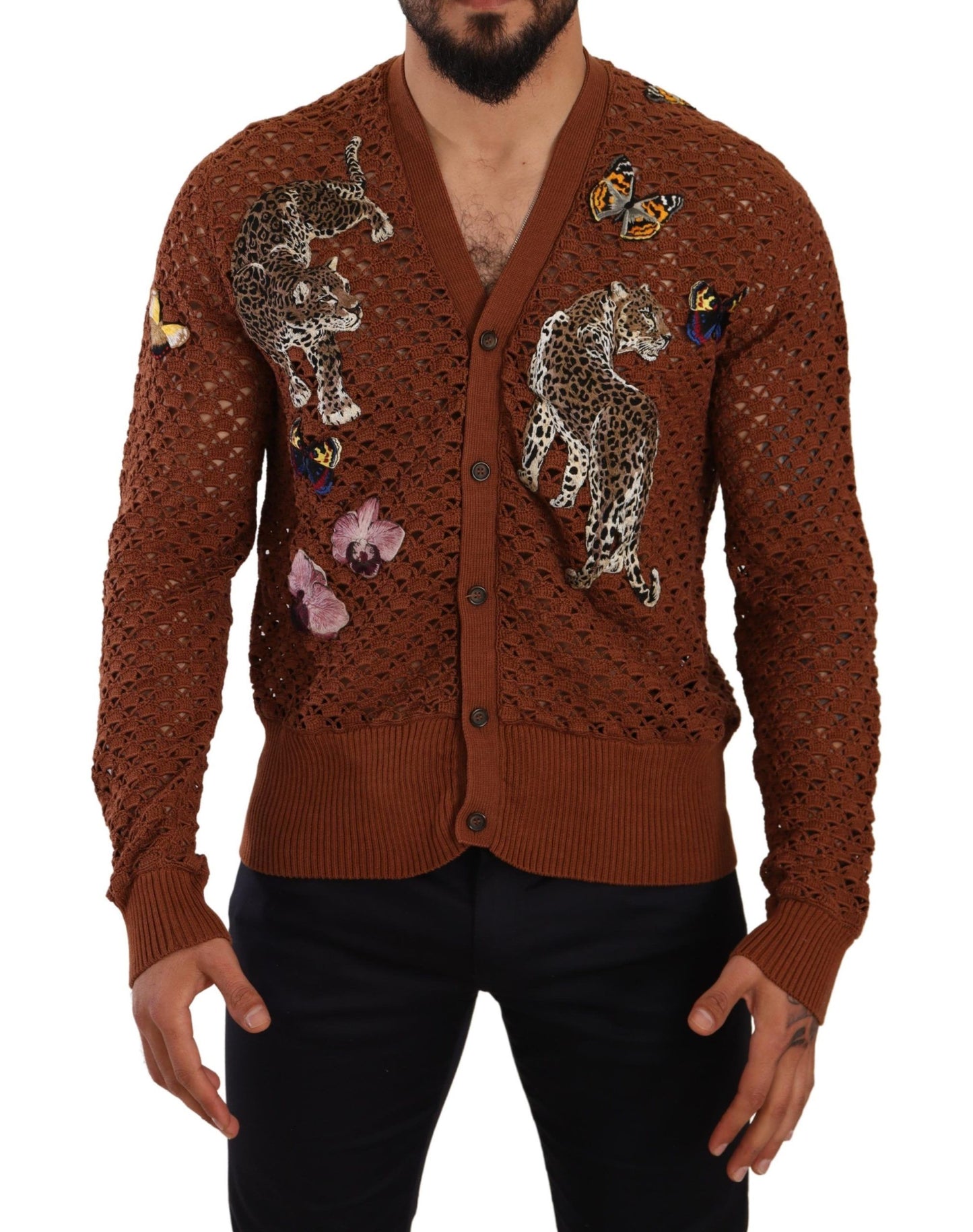 Dolce & Gabbana Brauner Leopard-Schmetterling-Strickpullover