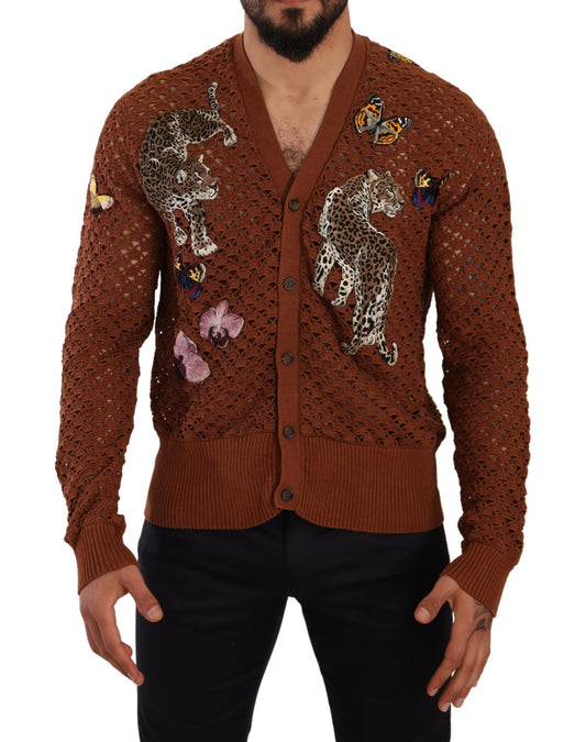 Dolce & Gabbana Brauner Leopard-Schmetterling-Strickpullover